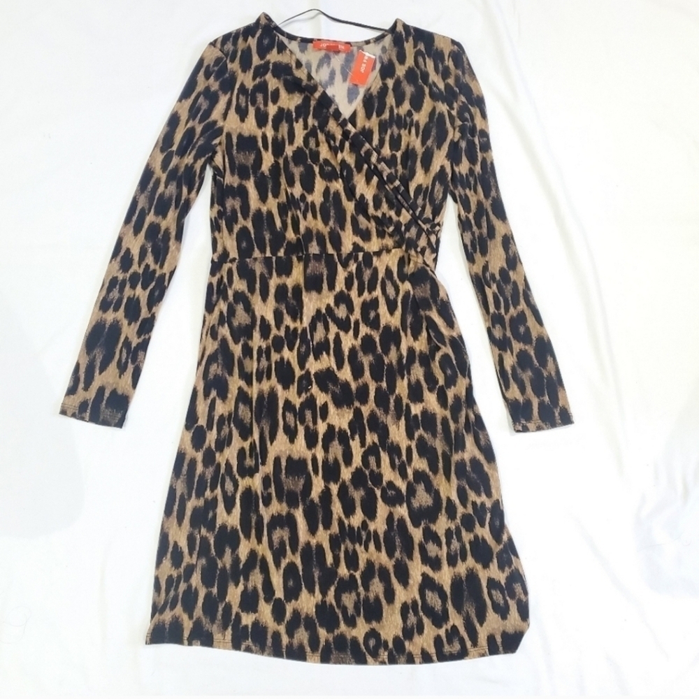 Joe Fresh Leopard Wrap Dress Small Animal Print Long Sleeve Midi